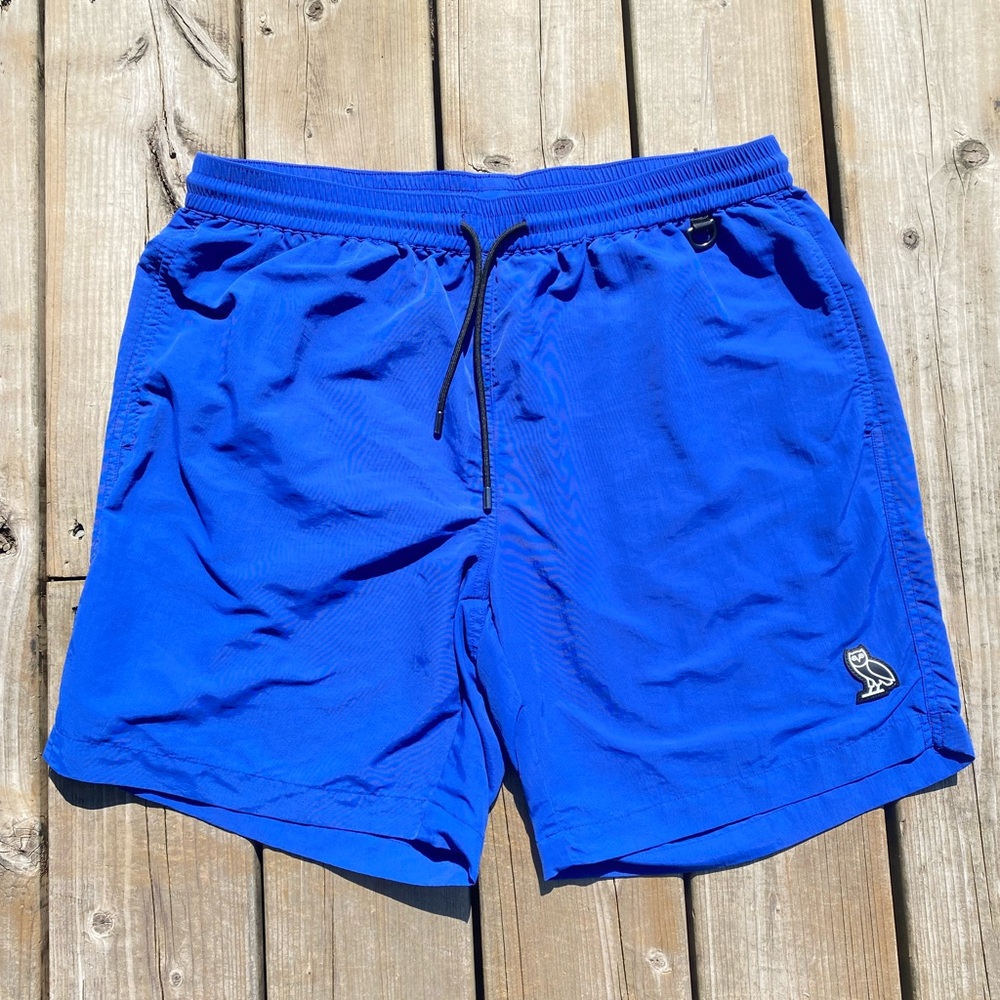 Drakes October's Very Own OVO Shorts L Men Blue Nylon Elastic Waist Casual Owl